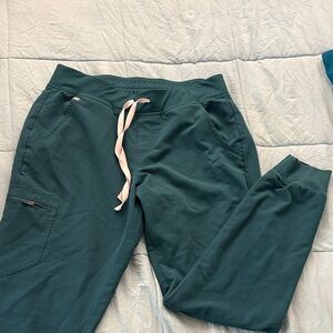 Figs Caribbean blue Jogger Pants with Pink Drawstring